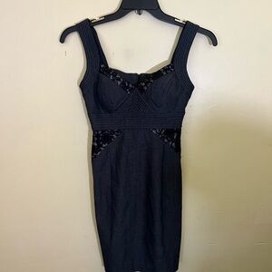 Charcoal Grey and Black Sleeveless Dress with Lace Accents Size 0